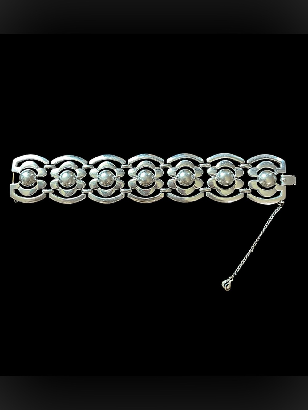Vintage Monet Modernist Runway Couture Chunky Bracelet Circa 1950s Silver Tone